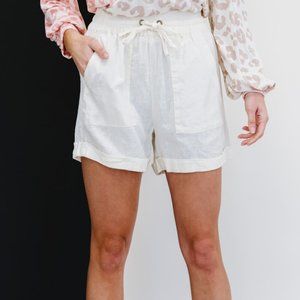 Zenana Linen Love Full Size Run Cuffed Shorts in Cream